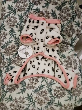 LuvGear Plush Animal Print Pink Trim Dog Onesie Fleece Pajamas